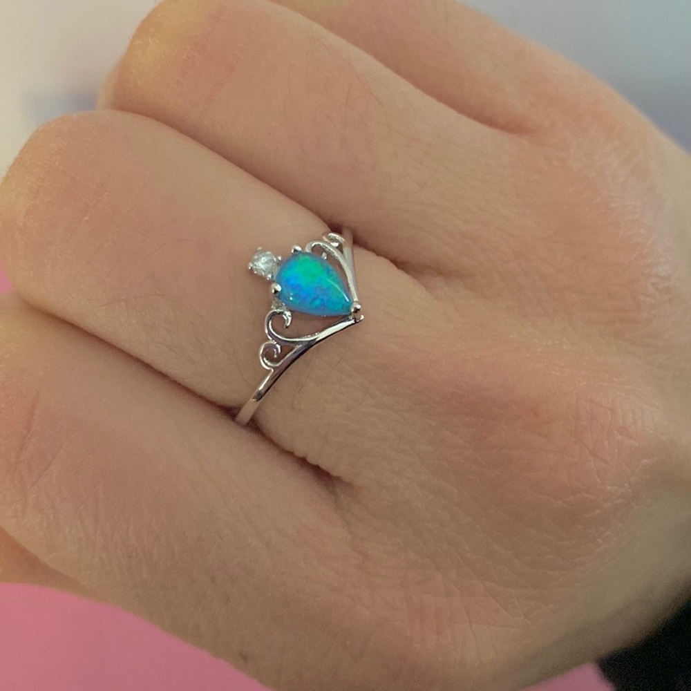 925 silver water drop opal ring